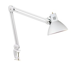Dainolite DUN10 Professional Quality Clamp-On Task Lamp, Gloss White, Spring Balanced Arms, 41" Reach, Spring Covers, 3 Wire Grounded Cord
