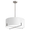 Dainolite LAR 3 Light Pendant w/ White Drum Shade, Satin Chrome Finish