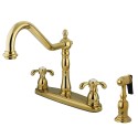 Kingston Brass KB175 French Country Double Handle 8" Centerset Kitchen Faucet w/ Matching Sprayer