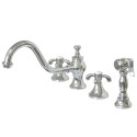 Kingston Brass KS7761TXBS French Country Double Handle 8" Widespread Kitchen Faucet w/ Brass Sprayer