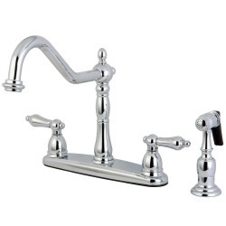 Kingston Brass KB175 Heritage 8" Center Kitchen Faucet w/ Brass Sprayer & ALBS lever handles