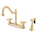 Kingston Brass KB1752AXBS Heritage 8" Center Kitchen Faucet w/ Brass Sprayer & AXBS lever handles