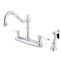 Kingston Brass KB1755PLBS Heritage 8" Center Kitchen Faucet w/ Brass Sprayer & PLBS lever handles