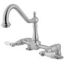 Kingston Brass KS114 Heritage Double Handle 8" Bridge Deck Mount Kitchen Faucet w/ porcelain lever handles