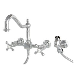 Kingston Brass KS124 Heritage 8" Center Wall Mount Kitchen Faucet w/ Wall Mounted Side Sprayer & cross handles