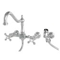 Kingston Brass KS124 Heritage 8" Center Wall Mount Kitchen Faucet w/ Wall Mounted Side Sprayer & cross handles