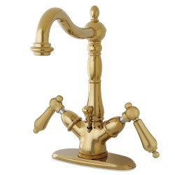 Kingston Brass KS143 Heritage Two Handle Mono Deck Lavatory Faucet w/ Brass Pop-up & AL lever handles
