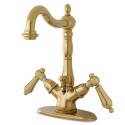 Kingston Brass KS143 Heritage Two Handle Mono Deck Lavatory Faucet w/ Brass Pop-up & AL lever handles