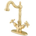Kingston Brass KS143 Heritage Two Handle Mono Deck Lavatory Faucet w/ Brass Pop-up & AX cross handles