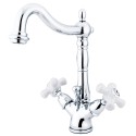 Kingston Brass KS1432PX Heritage Two Handle Mono Deck Lavatory Faucet w/ Brass Pop-up & porcelain cross handles