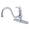 Kingston Brass KS1572TLLS Heritage Single Handle 8" Centerset Kitchen Faucet & TLLS lever handles, Bright Brass