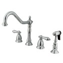 Kingston Brass KS1798ALBS Heritage Double Handle Widespread Kitchen Faucet w/ Brass Sprayer & ALBS lever handles