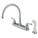 Kingston Brass KB79 Magellan Double Handle Goose Neck Kitchen Faucet w/ White Side Sprayer