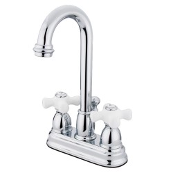 Kingston Brass KB361 Restoration Two Handle 4" Centerset Lavatory Faucet w/ Retail Pop-up w/ PX porcelain cross handles