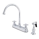 Kingston Brass KB3755AXBS Restoration Two Handle 8" Kitchen Faucet w/ Brass Sprayer & AXBS cross handles