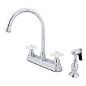 Kingston Brass KB375 Restoration Two Handle 8" Kitchen Faucet w/ Brass Sprayer & PXBS cross handles
