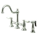 Kingston Brass KS379 Restoration 8" Deck Mount Kitchen Faucet w/ Brass Sprayer & PLBS lever handles