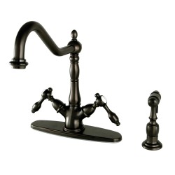 Kingston Brass KS123 Tudor Mono Deck Mount Kitchen Faucet w/ Brass Sprayer