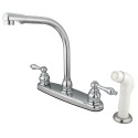 Kingston Brass GKB71 Water Saving Victorian High Arch Kitchen Faucet w/ Lever Handles & White Sprayer