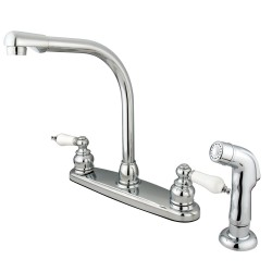 Kingston Brass GKB71 Water Saving Victorian High Arch Kitchen Faucet w/ Oak & Porcelain Lever Handles & Sprayer