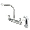 Kingston Brass GKB711SP Water Saving Victorian High Arch Kitchen Faucet w/ Oak & Porcelain Lever Handles & Sprayer
