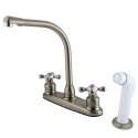 Kingston Brass KB711AX Victorian High Arch Kitchen Faucet w/ White Sprayer w/ AX cross handles