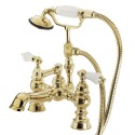 Kingston Brass CC1154T Vintage 7" Deck Mount Clawfoot Tub Filler w/ Hand & Shower w/ H&C Porcelain Lever