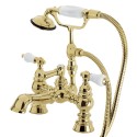 Kingston Brass CC1156T Vintage 7" Deck Mount Clawfoot Tub Filler w/ Hand & Shower w/ Porcelain Lever