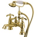 Kingston Brass CC1158T Vintage 7" Deck Mount Clawfoot Tub Filler w/ Hand & Shower w/ Versailles cross