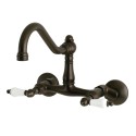 Kingston Brass KS322 Vintage Double Handle Wall Mount Kitchen Faucet w/ porcelain levers