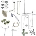 Kingston Brass CCK3141HCPL Vintage Wall Mount Down Spout Clawfoot Tub & Shower Package w/ Porcelain Lever Handles, Polished Brass