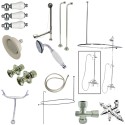 Kingston Brass CCK3141PL Vintage Wall Mount Down Spout Clawfoot Tub & Shower Package w/ Porcelain Lever Handles, Polished Chrome