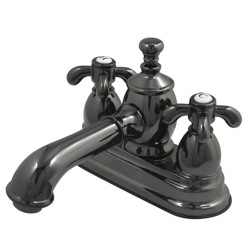 Kingston Brass NS7000TX Water Onyx 4" centerset lavatory faucet w/ cross Handles & brass pop up drain, Black Nickel