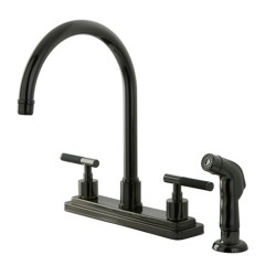 Kingston Brass NS8790DKLSP Water Onyx 8" centerset kitchen faucet w/ lever Handles & matching side sprayer, Black Nickel