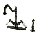 Kingston Brass KS1231WLLBS Mono Deck Mount Kitchen Faucet with Brass Sprayer w/ cystal lever handles