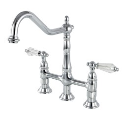Kingston Brass KS1272WLL 8" Centerset Kitchen Faucet with Plastic Sprayer & crystal lever handles, Bright Brass