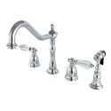 Kingston Brass KS179 Widespread Kitchen Faucet with Brass Sprayer & crystal lever handles