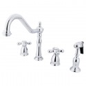Kingston Brass KB1799AXBS Heritage 8" Center Kitchen Faucet w/ Brass Sprayer & AXBS lever handles