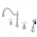 Kingston Brass KB1797PXBS Heritage 8" Center Kitchen Faucet w/ Brass Sprayer & porcelain cross handles