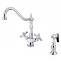Kingston Brass KS1231AXBS Heritage Double Handle Kitchen Faucet w/ Side Sprayer w/ cross handles
