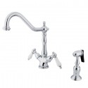 Kingston Brass KS123PLBS Heritage Double Handle Kitchen Faucet w/ Side Sprayer