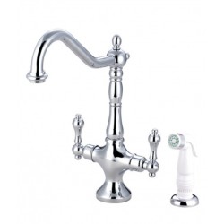 Kingston Brass KS177 Heritage Double Handle Kitchen Faucet w/ White Non-Metallic Side Sprayer