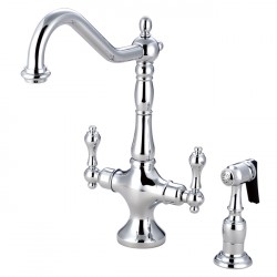 Kingston Brass KS177 Heritage Double Handle Kitchen Faucet w/ Brass Sprayer & ALBS lever handles