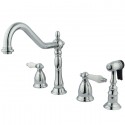 Kingston Brass KS1791PLBS Heritage Double Handle Widespread Kitchen Faucet w/ Brass Sprayer