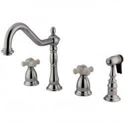 Kingston Brass KS1791PXBS Heritage Double Handle Widespread Kitchen Faucet w/ Brass Sprayer