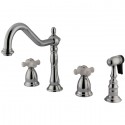 Kingston Brass KS1795PXBS Heritage Double Handle Widespread Kitchen Faucet w/ Brass Sprayer