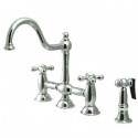 Kingston Brass KS379 Restoration 8" Deck Mount Kitchen Faucet w/ Brass Sprayer & AXBS cross handles