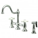 Kingston Brass KS3795PXBS Restoration 8" Deck Mount Kitchen Faucet w/ Brass Sprayer & PXBS cross handles