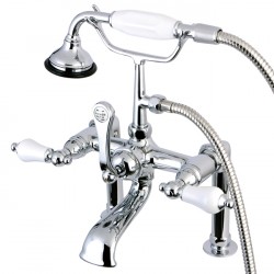 Kingston Brass AE10 Aqua Eden Vintage Deck Mount Clawfoot Tub Faucet w/ white lever handles