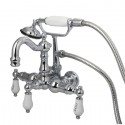 Kingston Brass CC10 Vintage 3-3/8" Wall Mount Clawfoot Tub Filler w/ Hand & Shower w/ H&C Porcelain levers